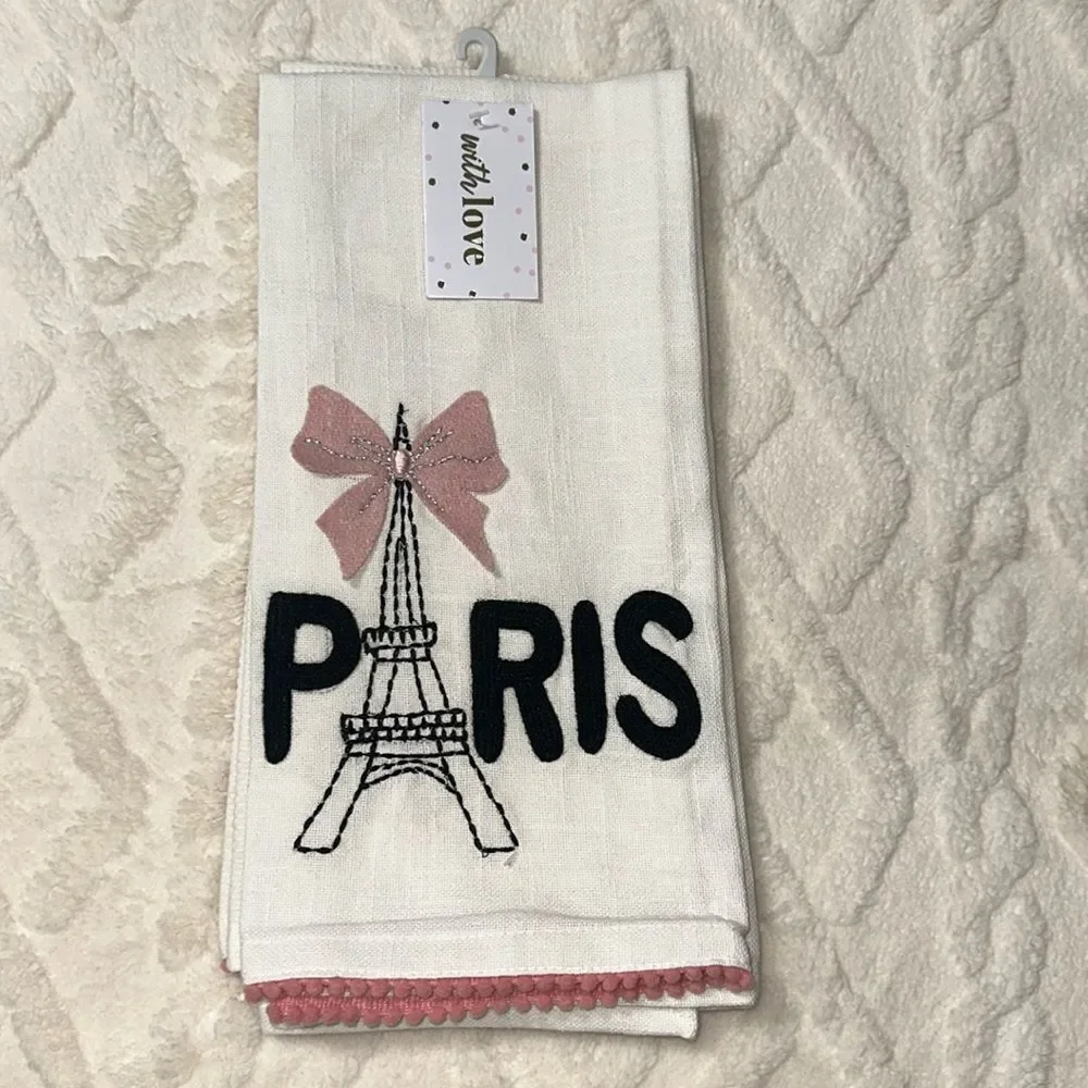 with LOVE Pink Ivory Black Metallic PARIS Eiffel Tower Cotton Kitchen Towels 3